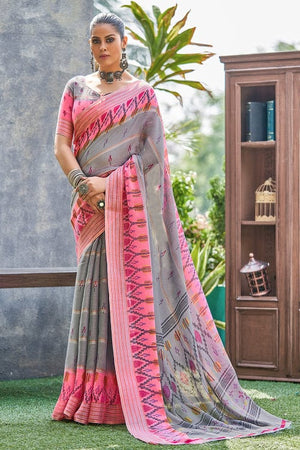 Lava Grey Linen Blend Saree