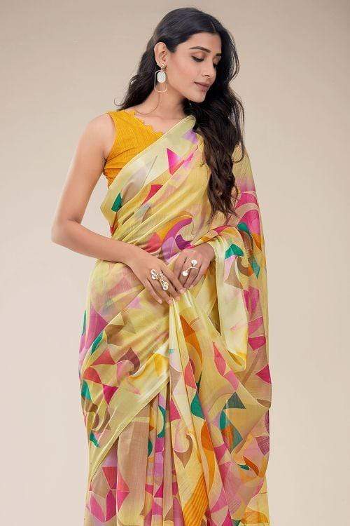 yellow linen saree online 