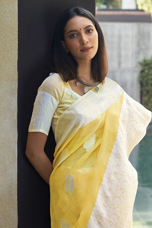 Lemon Yellow Linen Saree