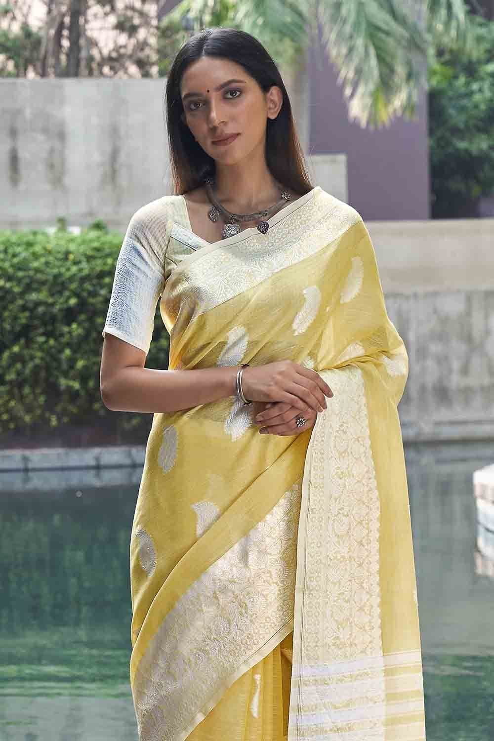 Yellow Linen Saree main image 0