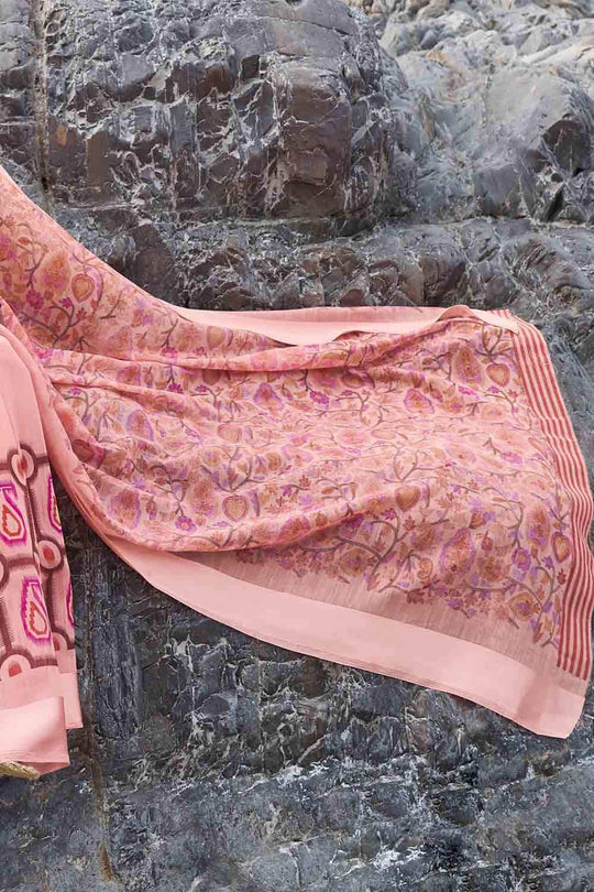 Lemonade Pink Floral Printed Linen Blend Saree