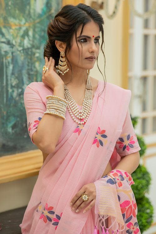 Lemonade Pink Linen Blend Saree