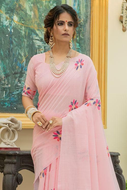 Lemonade Pink Linen Blend Saree