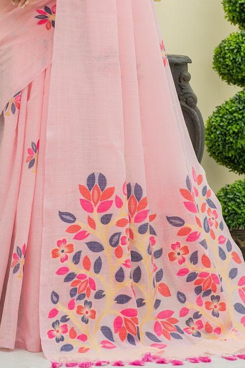 Lemonade Pink Linen Blend Saree