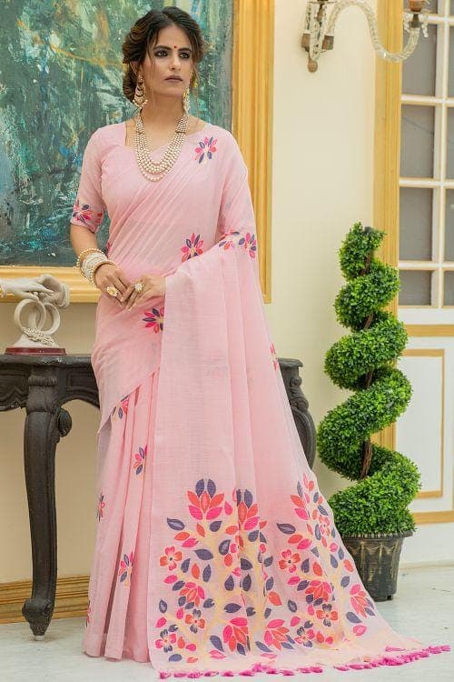 Lemonade Pink Linen Blend Saree
