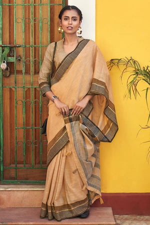 Light Cream Linen Blend Saree