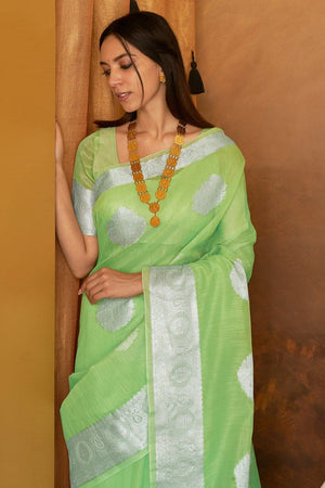 Light Green Linen Blend Saree