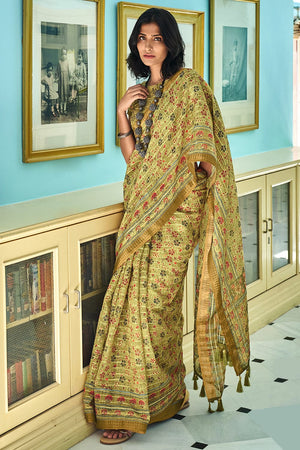 Light Green Linen Blend Saree