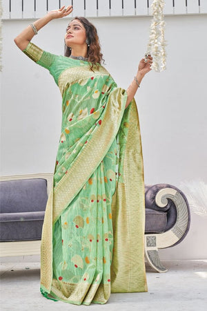 Light Green Linen Blend Saree