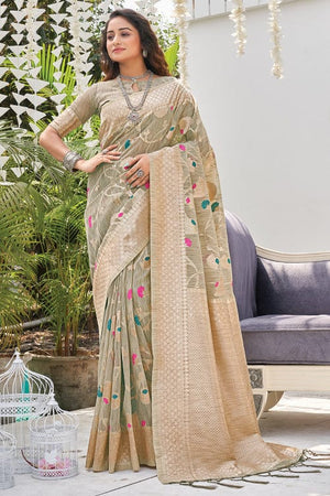 Light Grey Linen Blend Saree