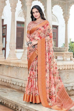 Light Peach Linen Blend Saree