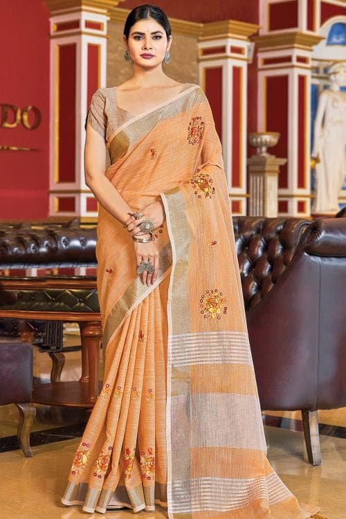Linen Saree Light Pumpkin Orange Linen Saree saree online