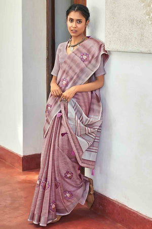 Light Purple Linen Blend Saree