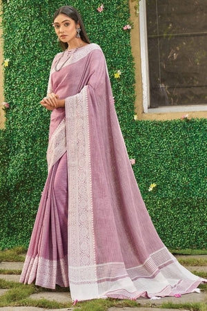Lilac Purple Linen Blend Saree