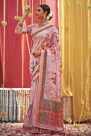 Lilac Purple Linen Blend Saree