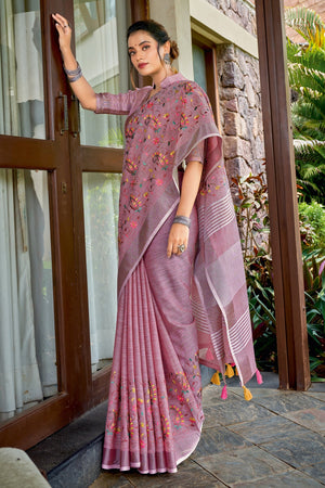 Lilac Purple Linen Saree