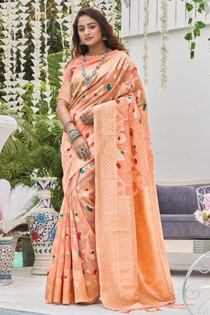 Lily Peach Linen Blend Saree