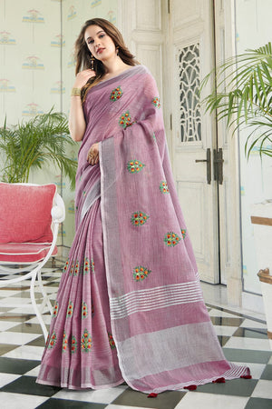 Lily Purple Linen Saree