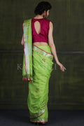 Linen Saree Lime Green Linen Saree With Mirror Work saree online