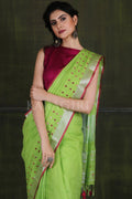Linen Saree Lime Green Linen Saree With Mirror Work saree online