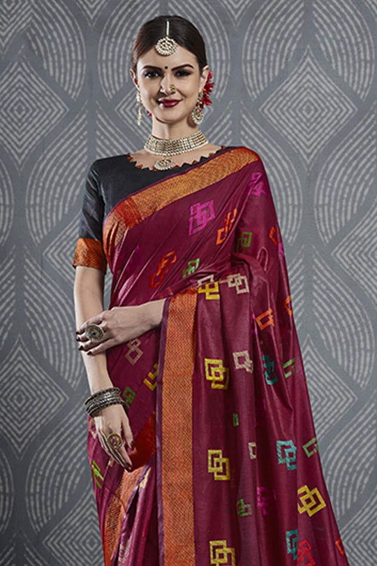 Linen Saree Maroon Linen Saree saree online