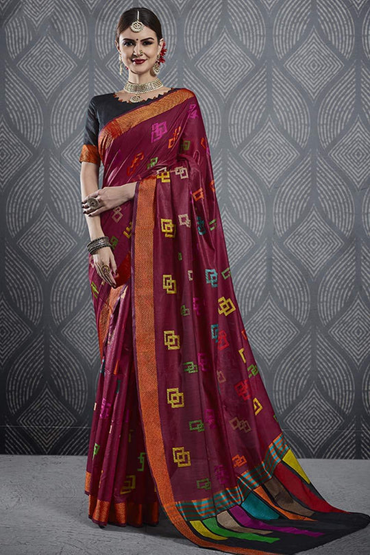 Linen Saree Maroon Linen Saree saree online