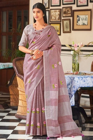 Linen Saree Mauve Purple Linen Saree saree online