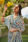 Linen Saree Maya Blue Digital Printed Linen Saree saree online