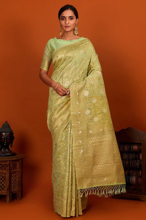 Meadow Green Linen Blend Saree