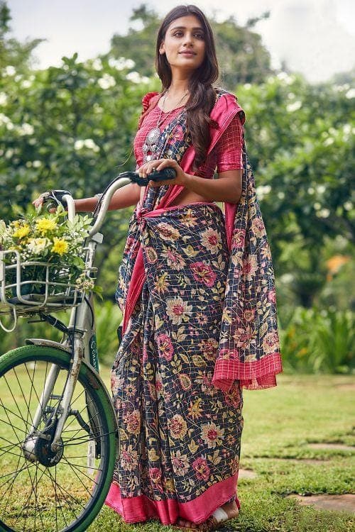 Linen Saree Midnight Blue Linen Saree saree online