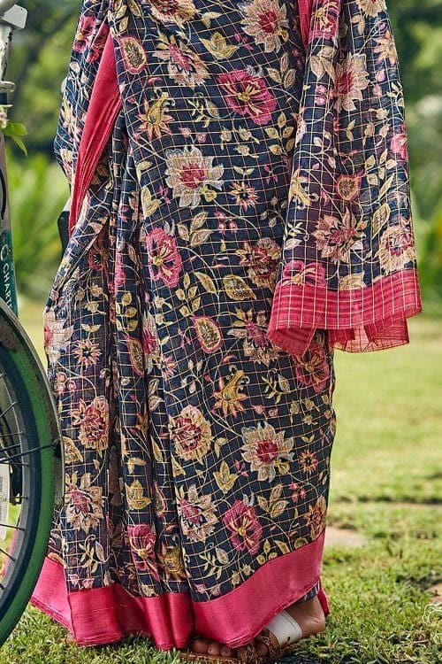 Linen Saree Midnight Blue Linen Saree saree online