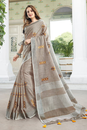 Mink Grey Linen Blend Saree