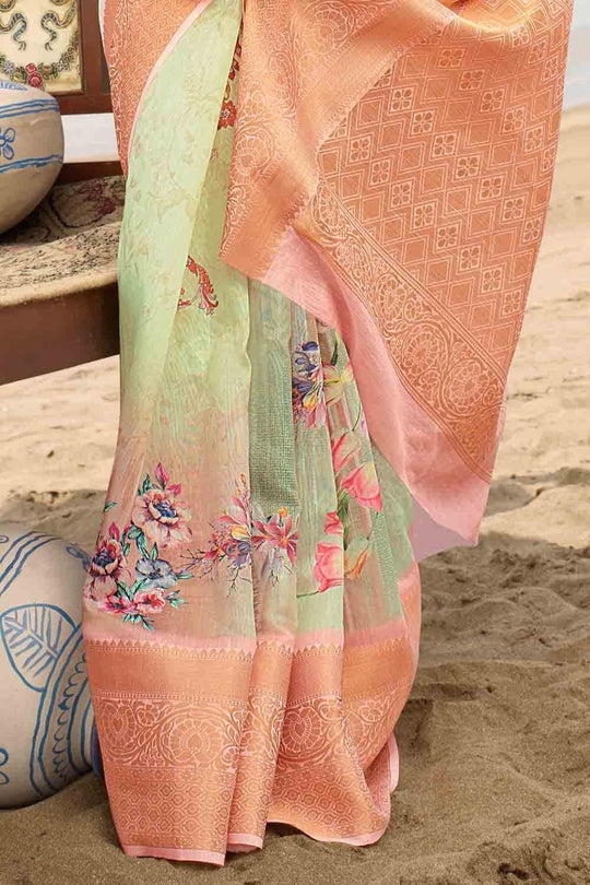 Linen Saree Mint Green Digital Printed Linen Saree saree online
