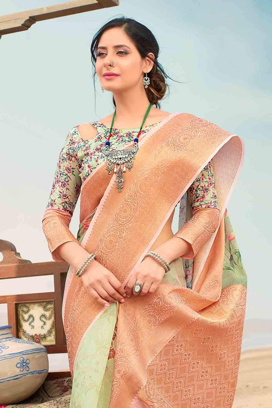 Linen Saree Mint Green Digital Printed Linen Saree saree online