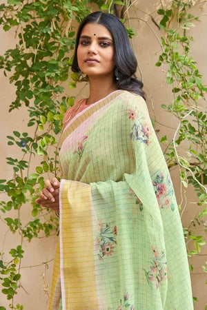 Mint Green Linen Blend Saree