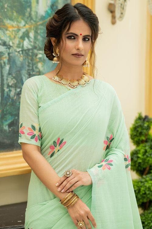 Mint Green Linen Blend Saree