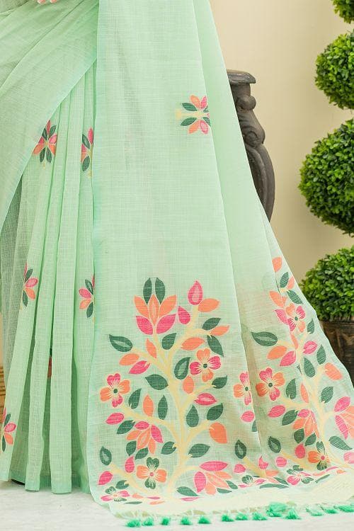 Mint Green Linen Blend Saree