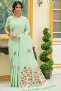Mint Green Linen Blend Saree