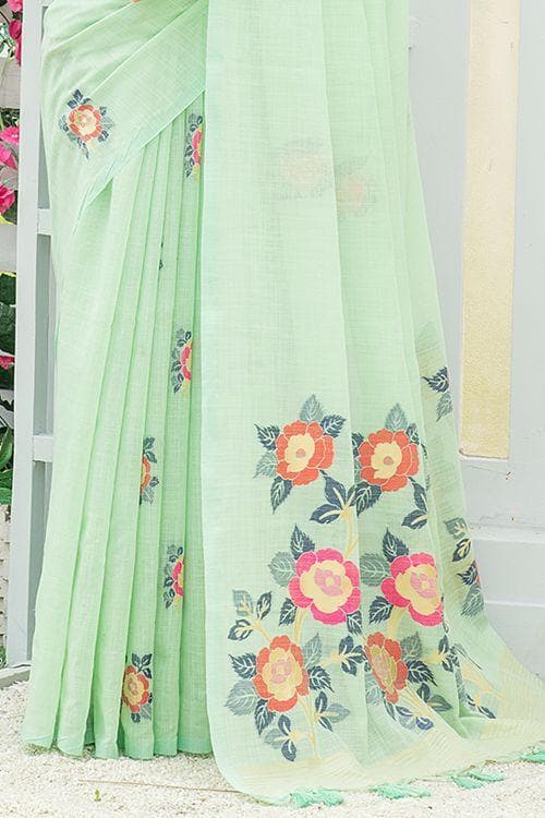 Mint Green Linen Blend Saree