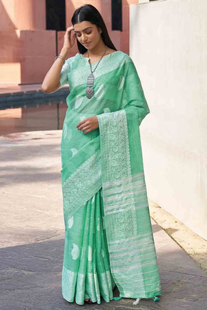 Mint Green Linen Blend Saree