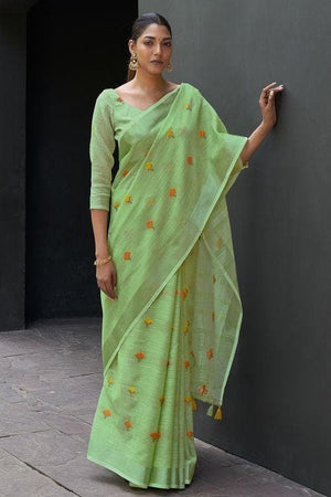 Mint Green Linen Blend Saree