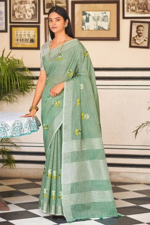 Mint Green Linen Blend Saree