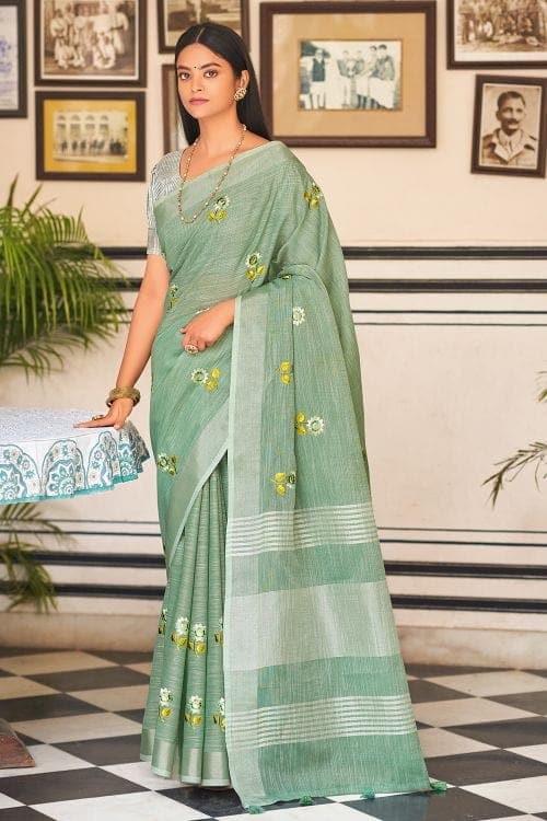 Linen Saree Mint Green Linen Saree saree online