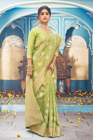 Mint Green Linen Blend Saree