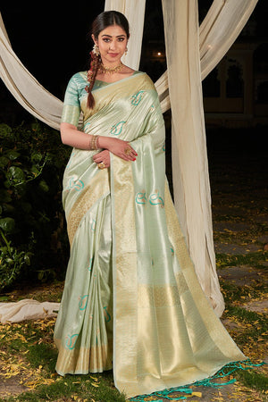 Mint Green Linen Blend Saree