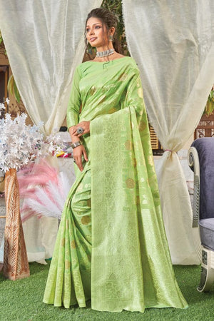 Mint Green Linen Blend Saree
