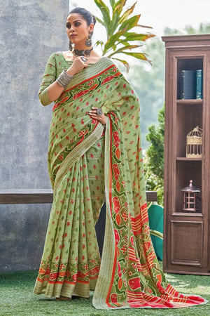 Mint Green Linen Blend Saree