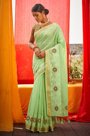 Mint Green Linen Blend Saree