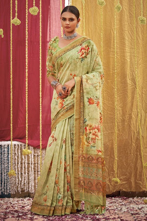 Mint Green Linen Blend Saree