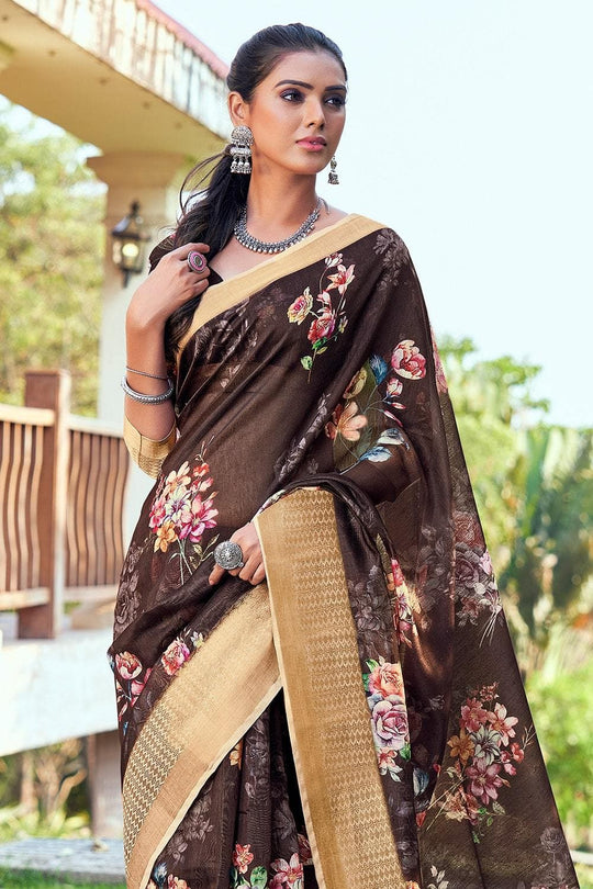 Mocha Brown Linen Blend Saree